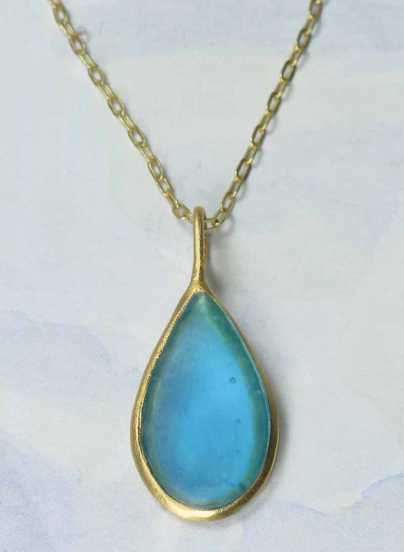 Cast Glass Pear Shape Necklace in Turquoise